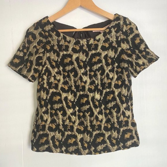 Hutch blouse top sz XS cheetah print textured keyhole tie back black gold - Picture 2 of 10